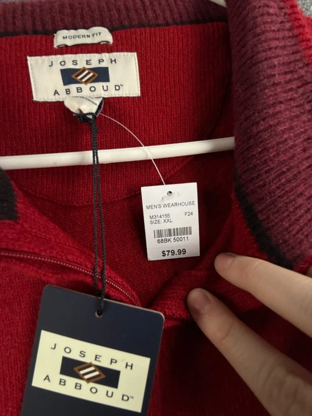 NWT Joseph Abboud Red Fair Isle Wool Blend 1/4 Zip Pullover Sweater 2XL - $80